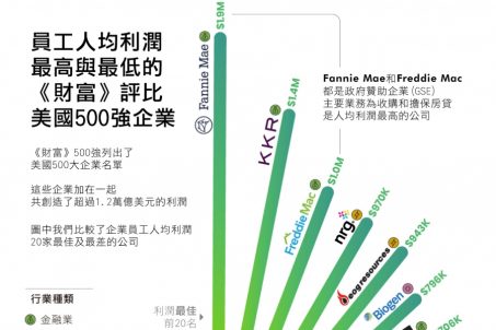 員工人均利潤最高和最低的前20名企業