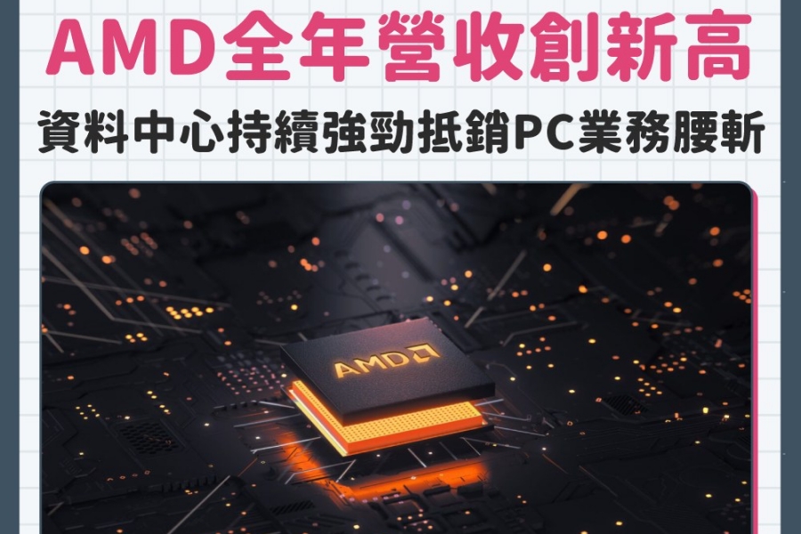 AMD 全年營收創新高，資料中心持續強勁抵銷 PC 業務腰斬